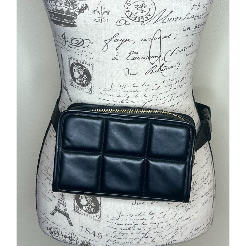 Amanda Uprichard NY Black Black Polyurethane Quilted Fanny Pack Belt Bag